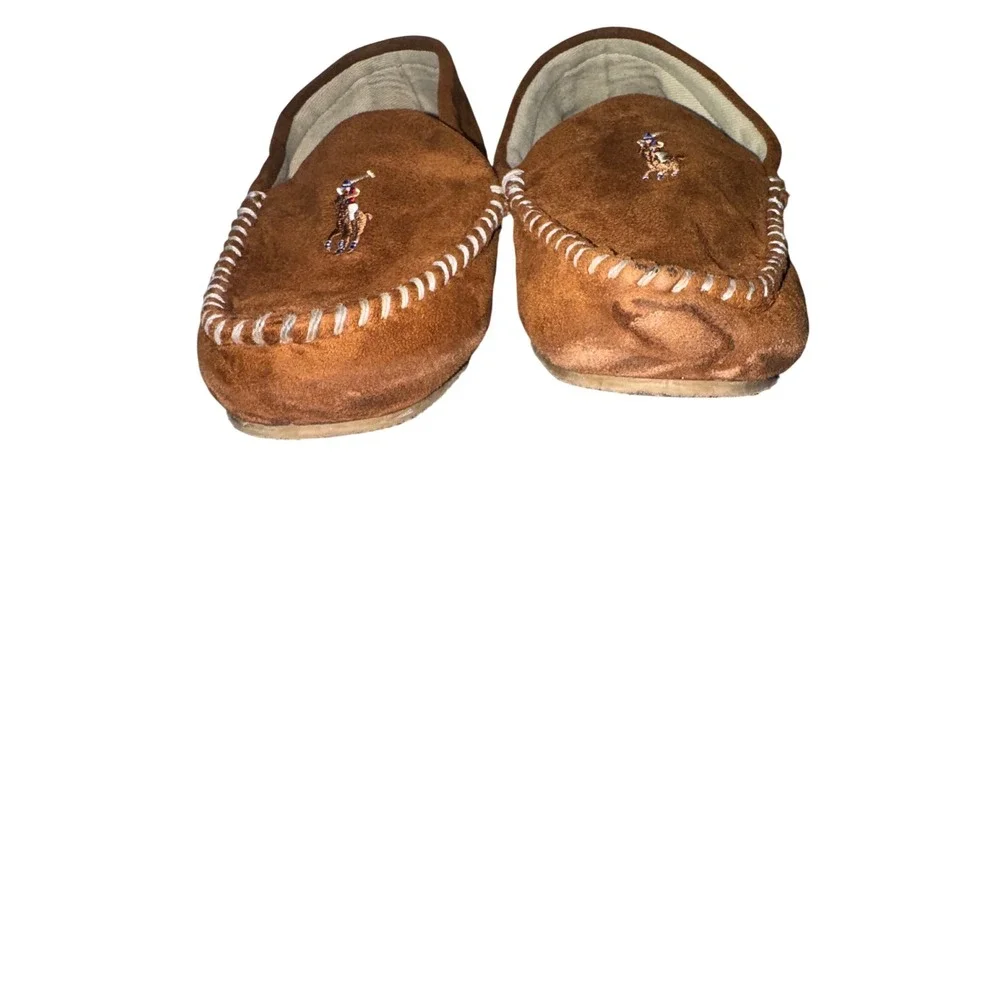 Polo Ralph Lauren Brown Suede Moccasin Slippers Pony Logo Men's Size 12